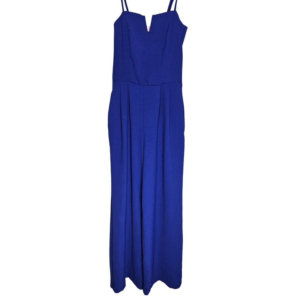 Monteau Los Angeles Royal Blue Wide Leg Jumpsuit XS Notched V-Neck Smocked Back